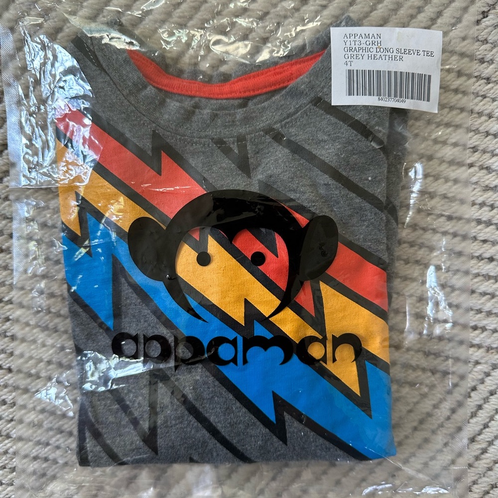 Brand New Appaman Neon Lightning Bolt Graphic Long Sleeve Tee Size 4T